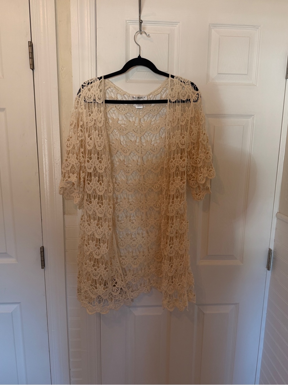 Say What? Crochet Lace Open Cardigan - Cream